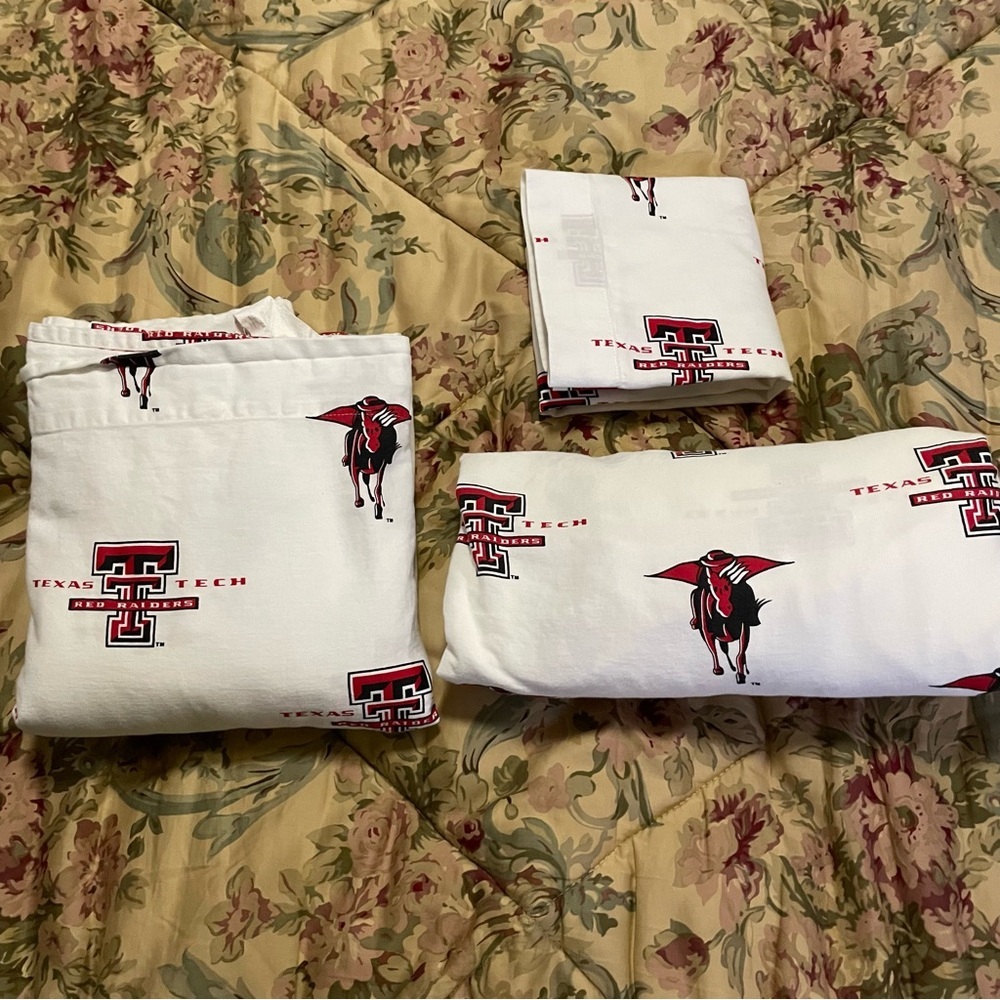 Texas Tech Red‎ Raiders Twin Size Sheet Set! Flat Fitted Pillow Case